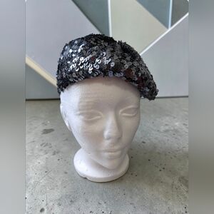 ChezAbbey Sparkly Silver Sequin Beret